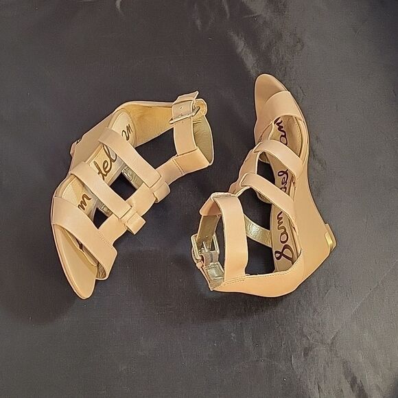 SAM EDELMAN LEATHER WOMEN"S SABRINA GLADIATOR LOW WEDGE LEATHER SANDAL - Picture 10 of 13